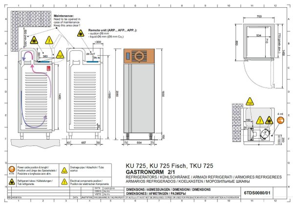 Edelstahlkühlschrank Edelstahl Gewerbekühlschrank für GN 2/1 mit HACCP-TTL Schnitt KU 726 KBS 110100