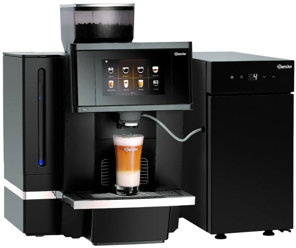 Bartscher Kaffeevollautomat KV1 Comfort schwarz mit einem Milchkühlschrank acht Liter 190031 190085
