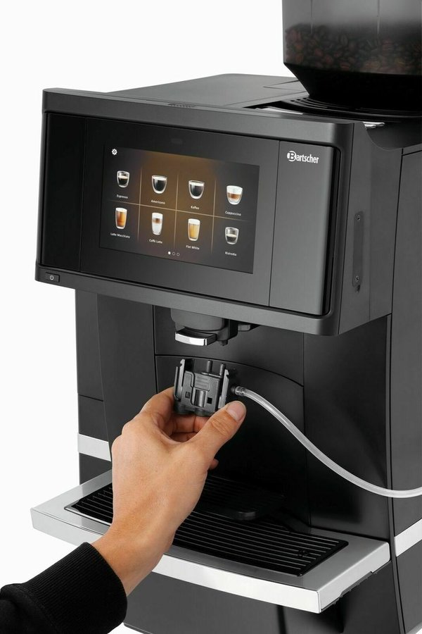 Bartscher Kaffeevollautomat KV1 Comfort schwarz mit einem sechs Liter Milchkühlschrank 190031 190079